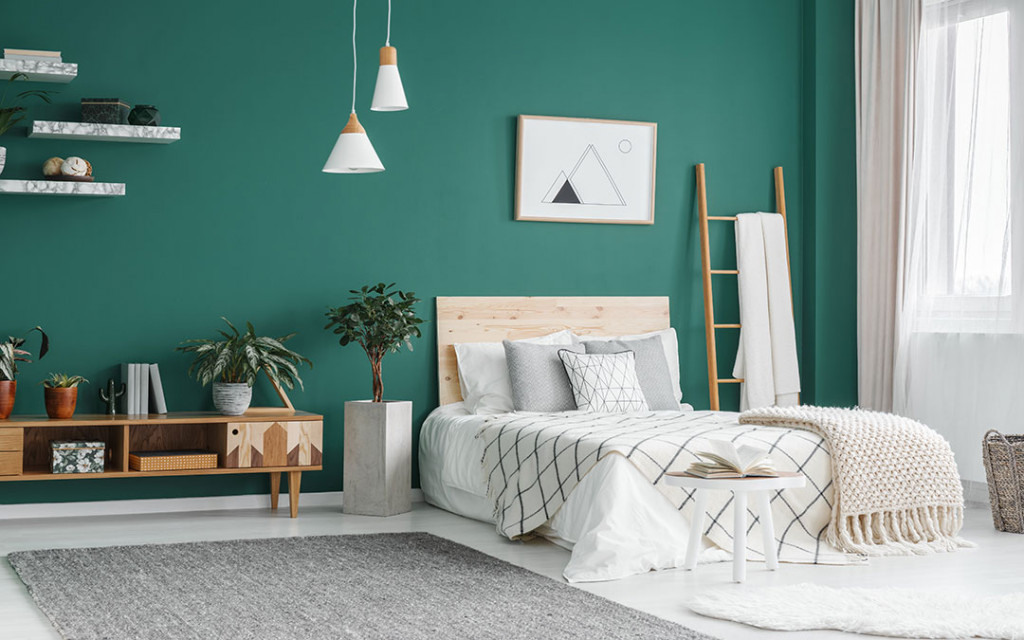 Bedroom-walls-painted-with-green-colour