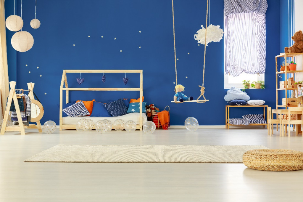 blue color kids room wall paint
