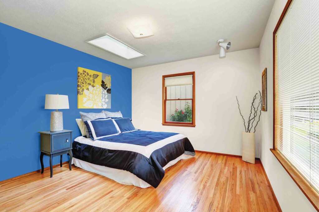 serene blue nippon wall paint color bedroom interior