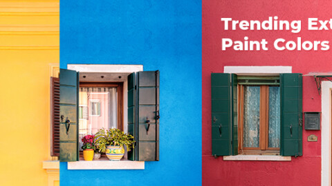 trending exterior paint colors in 2024 text with exterior walls
